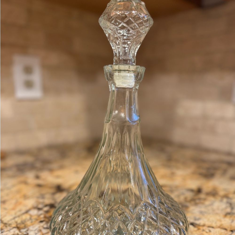Vintage diamond point pressed glass decanter